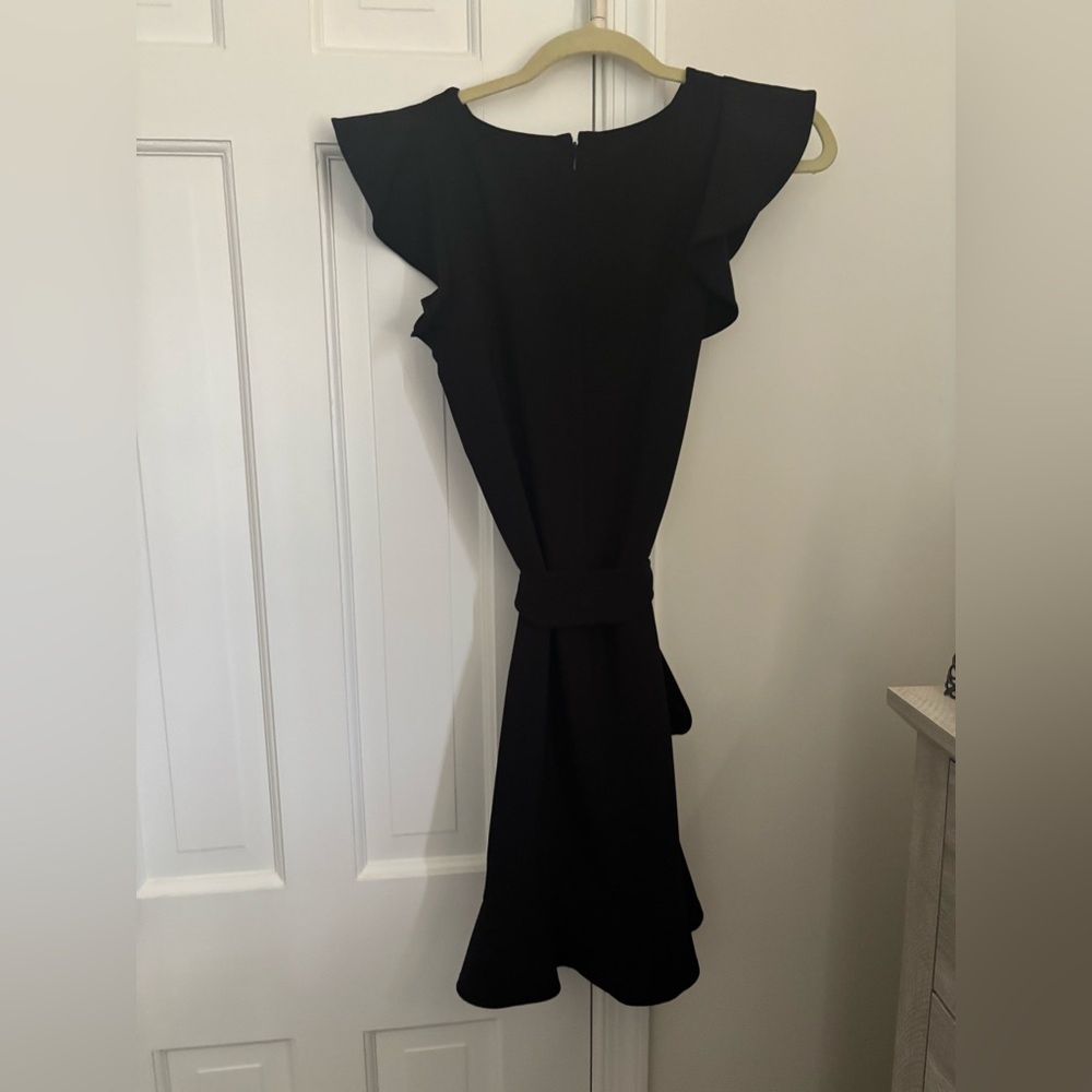LOFT Black Flutter Sleeve Belted Dress Fit & Flare Size 2 - Picture 6 of 12